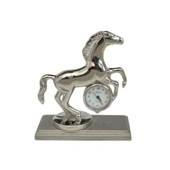 Vintage Mini Collectible Horse Clock 3 x 3" Working Needs Battery - Picture 1 of 5
